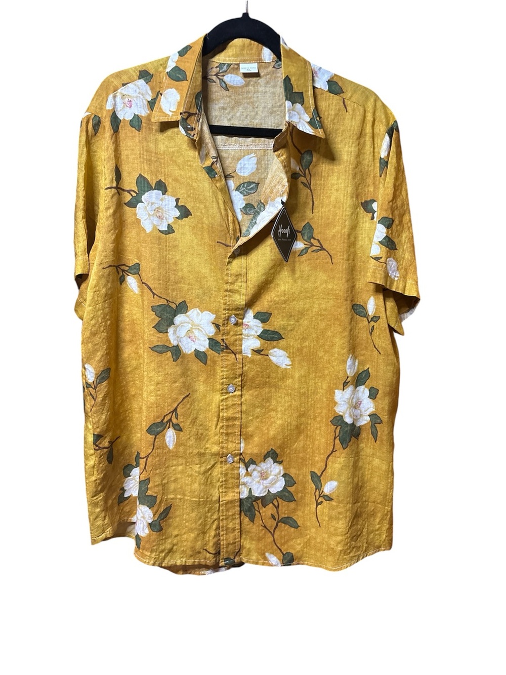Men's Yellow Floral Short-Sleeve Button-Down Shirt